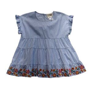 Savanna Jane Womens Tiered Babydoll Top Embroidered Flower Size M NWOT Blue